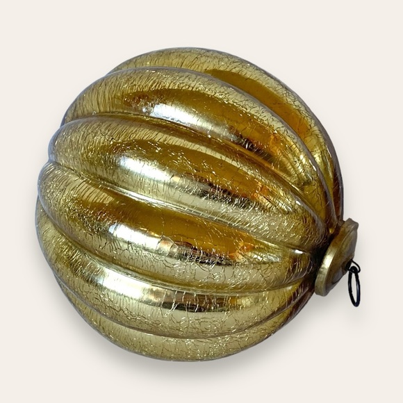 Vintage Oversized Gold Crackle Glass Melon Kugel Ball Ornament 7” - Picture 5 of 7